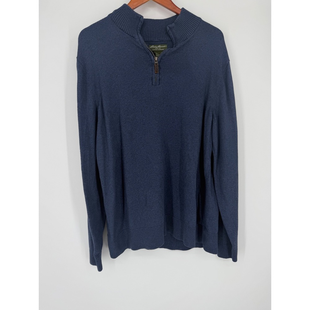 Eddie Bauer Mens Cotton Cashmere 1/4 Zip Sweater Tall Large Classic  Preppy